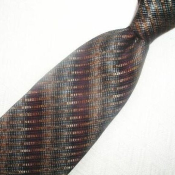 JHANE BARNES 100% silk tie Japan brown gray stripe